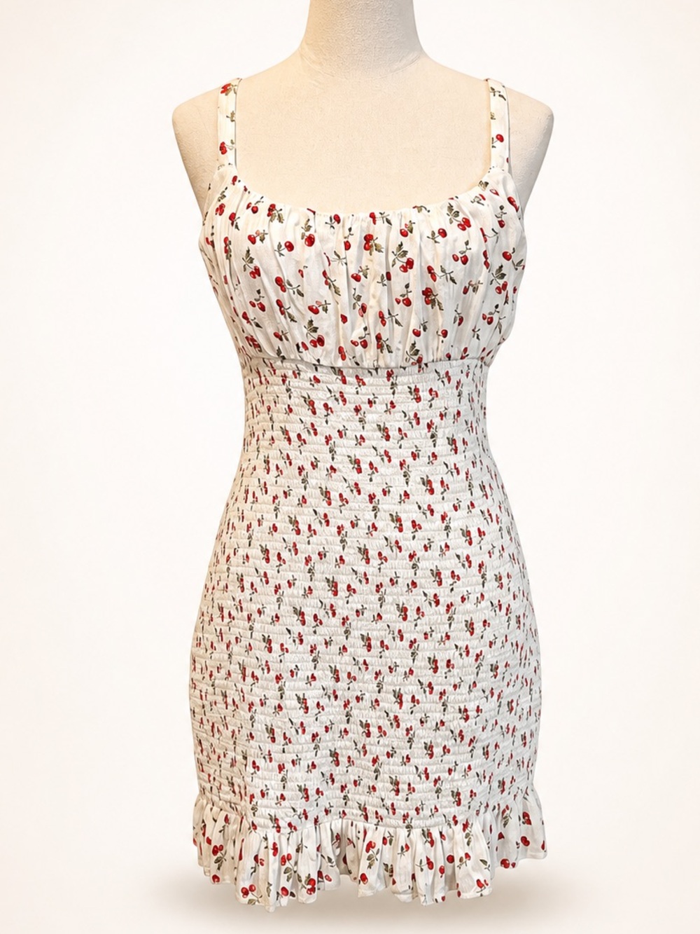 Abercrombie & Fitch White Mini Dress with Cherry Print